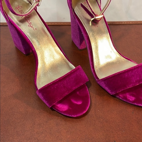 Lilly Pulitzer Women’s 10 Velvet Pink Fuschia Elegant Ankle Stap Open Toe Heels - Picture 14 of 14